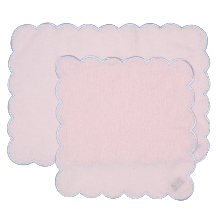 Pink and Blue Scalloped Napkin and Placemat Set - Set of 4