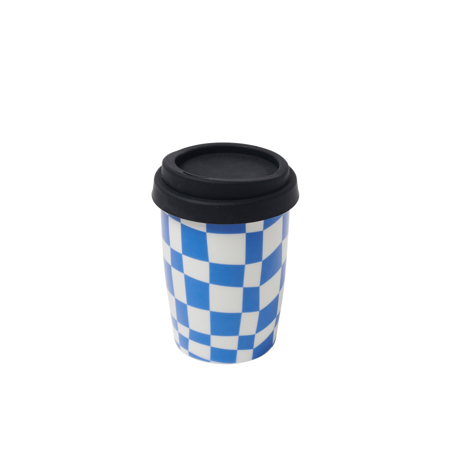 Blue Check Travel Coffee Cup
