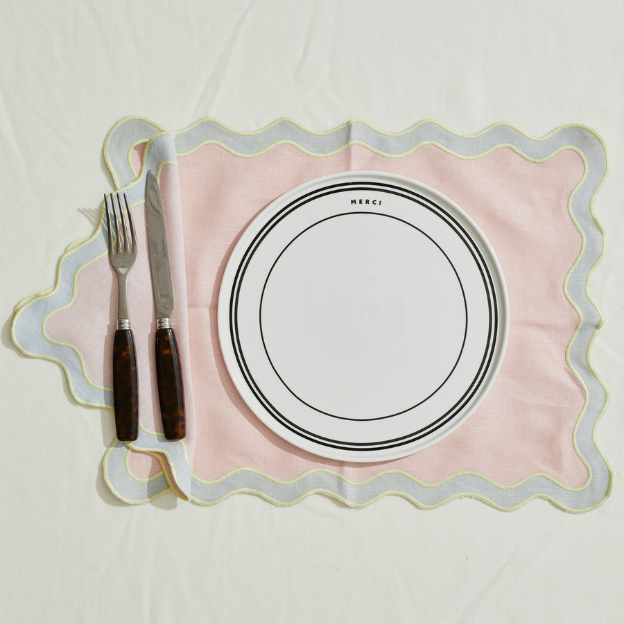 Pale Pink and Seafoam Scalloped Edge Placemat - Set of 4