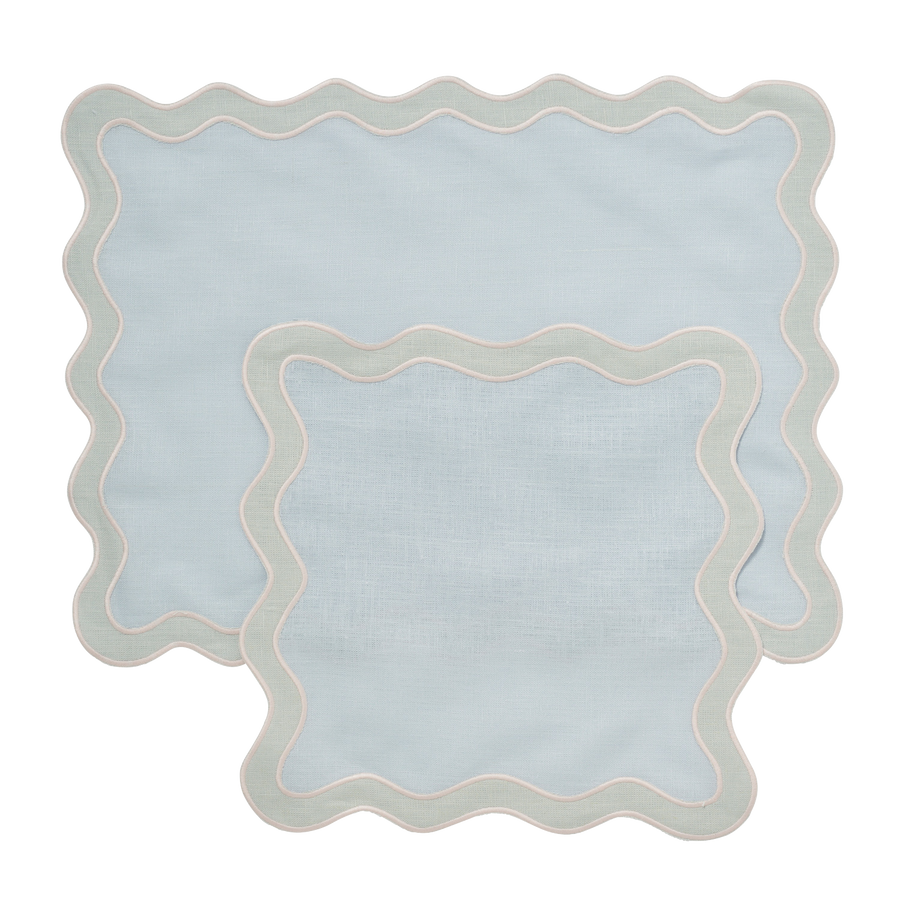 Pale Blue and Mint Scalloped Placemat and Napkin - Set of 4