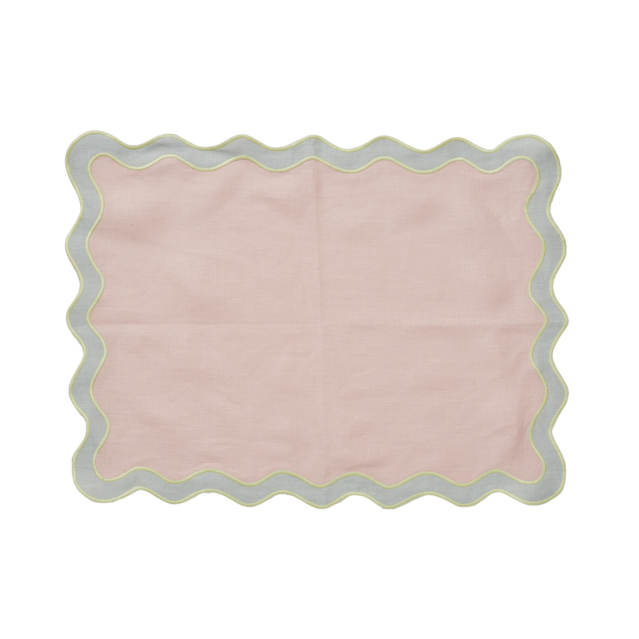 Pale Pink and Seafoam Scalloped Edge Placemat - Set of 4