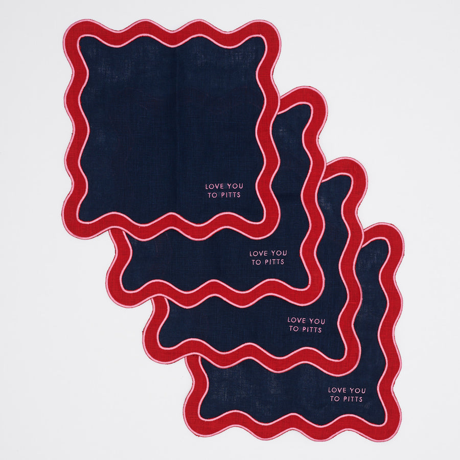 Navy and Red Personalised Scalloped Napkins