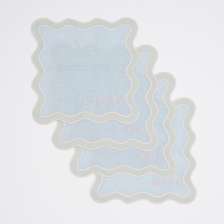 Pale Blue and Mint Personalised Napkin Set
