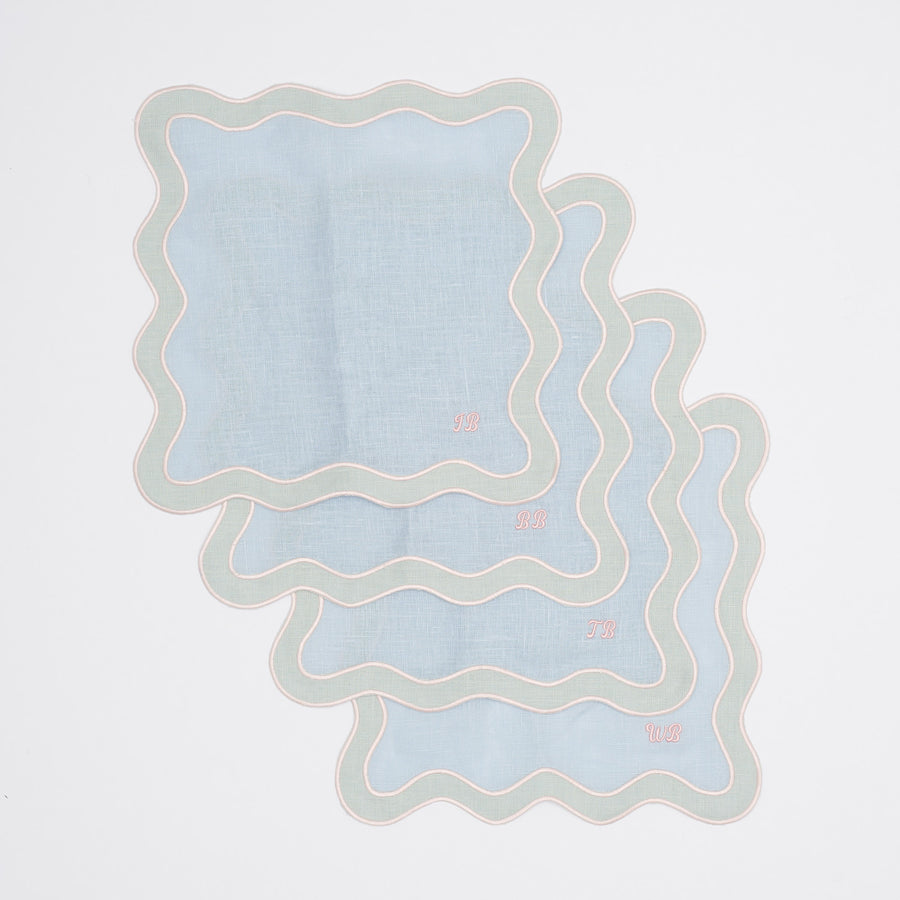 Pale Blue and Mint Personalised Napkin Set