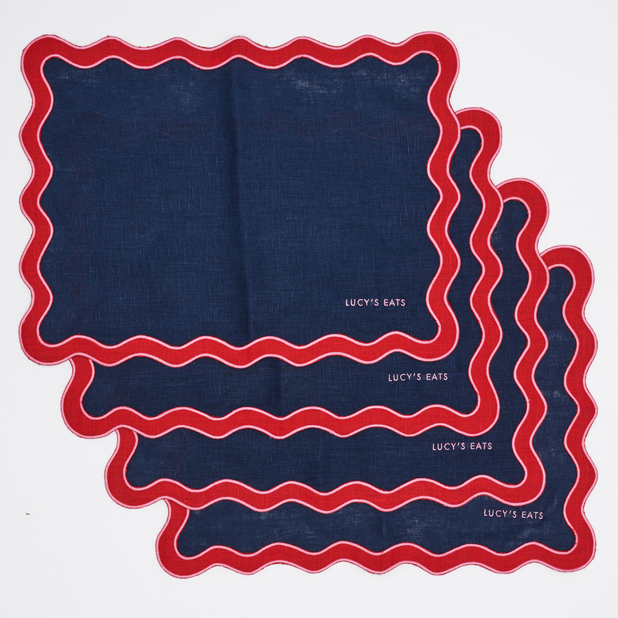 Navy and Red Personalised Scalloped Placemats