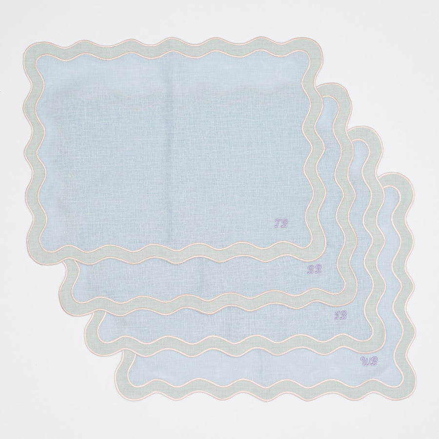 Pale Blue and Mint Personalised Scallop Placemat Set