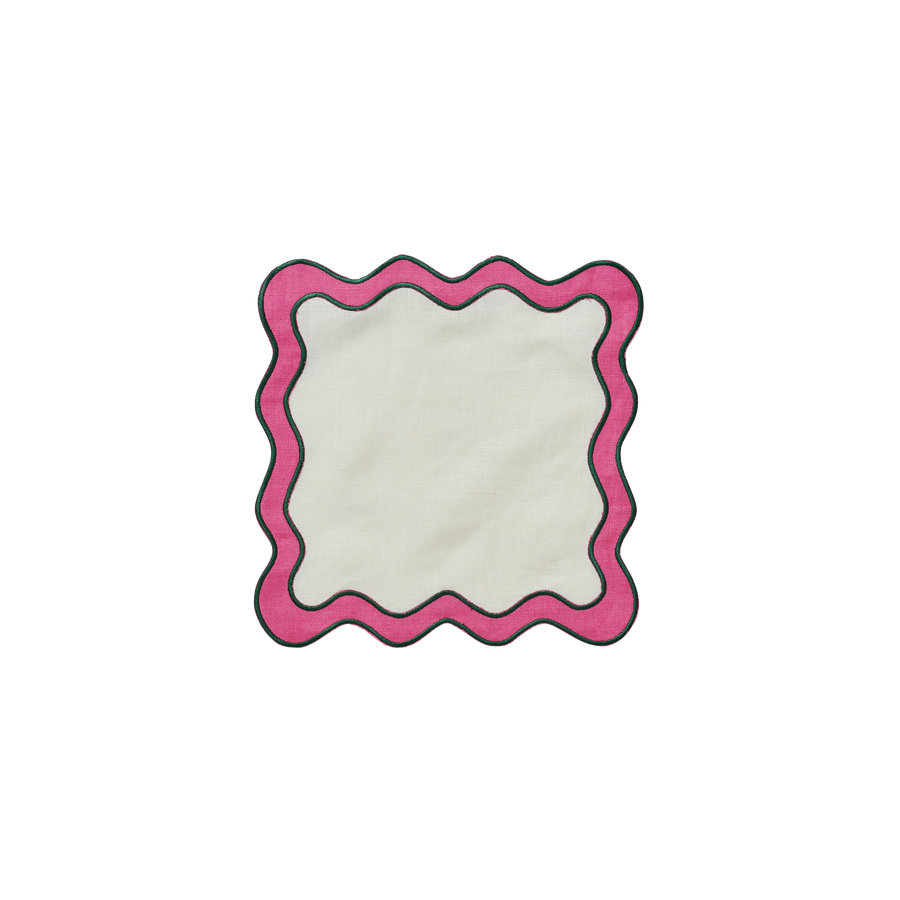 White and Pink Scalloped Edge Napkin - Set of 4