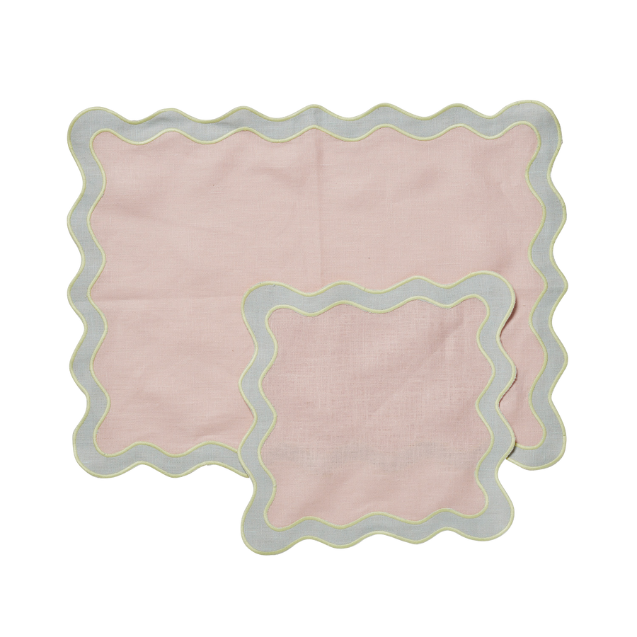 Pale Pink and Seafoam Placemats and Cocktail Napkins - Set of 4