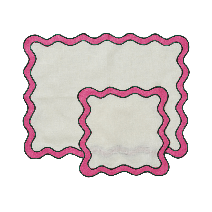 White and Pink Placemats and Cocktail Napkins- Set of 4