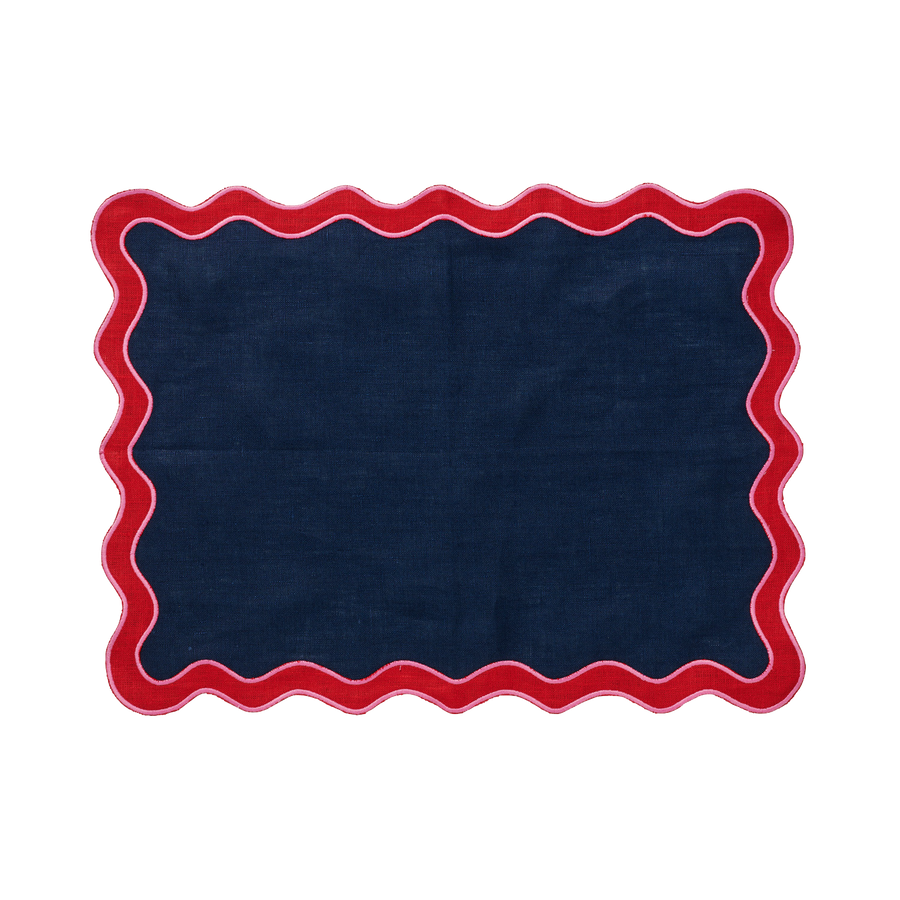 Navy and Red Scalloped Edge Placemat - Set of 4